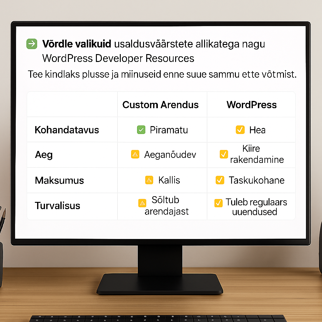 Kodulehe tegemise arendus Kodulehe tegemise arendus võrdlustabel